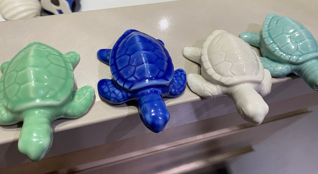 2 Baby Sea Turtle Porcelain Toilet Bolt Covers