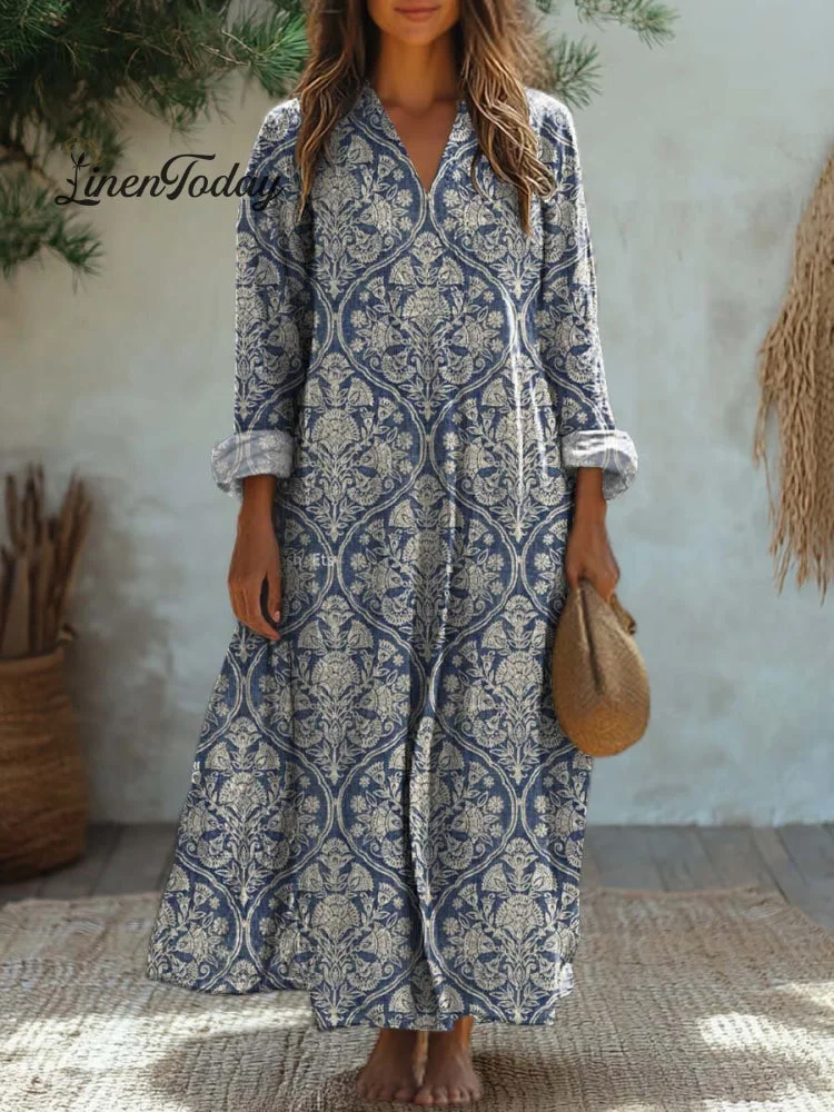 Women's Vintage Lovely Floral Art Print Cotton Dress