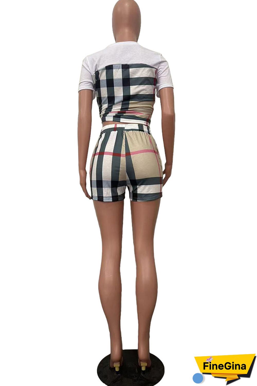 Black Casual Print Patchwork Pocket Contrast O Neck Short Sleeve Two Pieces