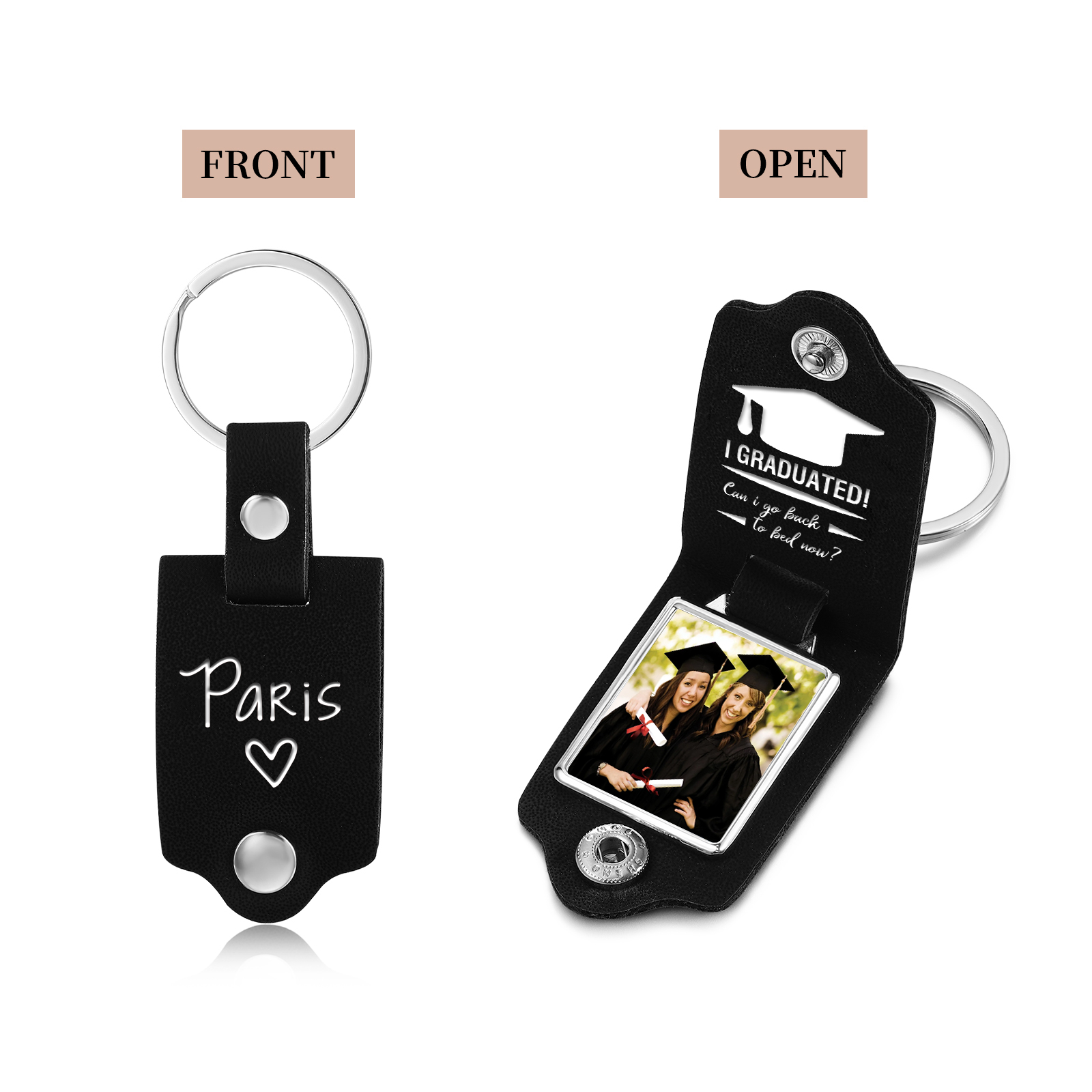 Personalised Graduation Leather Keychain Custom Name & Photo Keychain Graduation Gift - Can I Go Back To Bed Now-Jessemade AU