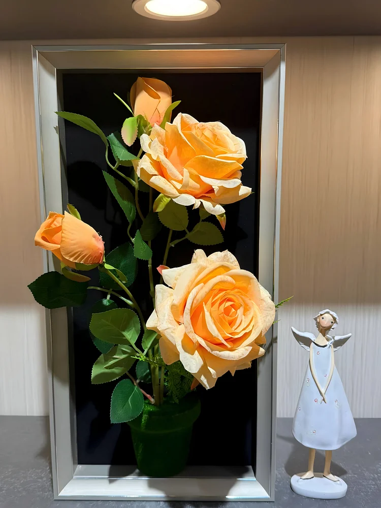 Lifelike & Eco-Friendly Artificial Apricot Rose Framed Botanical Display 🍑(Size 9*17 in)