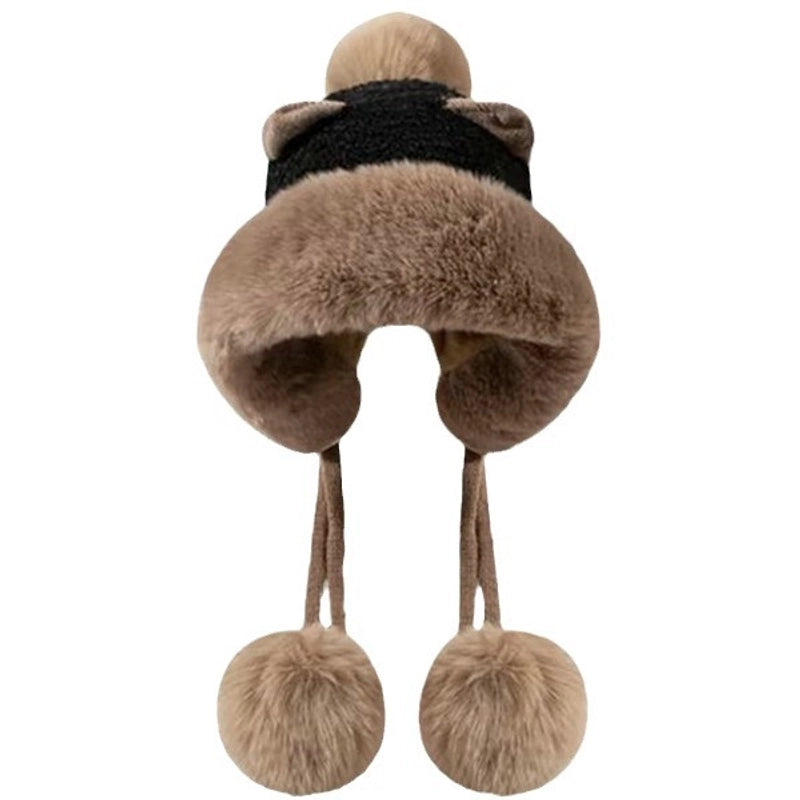 Winter Korean Style Versatile Cute Ear Plush Hat Women’s Fleece-lined Ear Protection Lei Feng Hat Women’s Warm Toe Cap Fashion