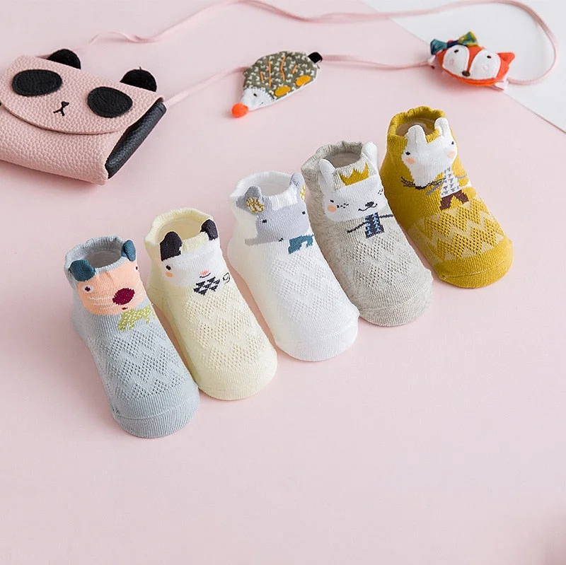 YWHUANSEN 5 Pairs/lot Summer Mesh Socks For Newborns Baby Cute Cartoon Socks For Girls Thin Soft Cotton Boy Child Socks Infants