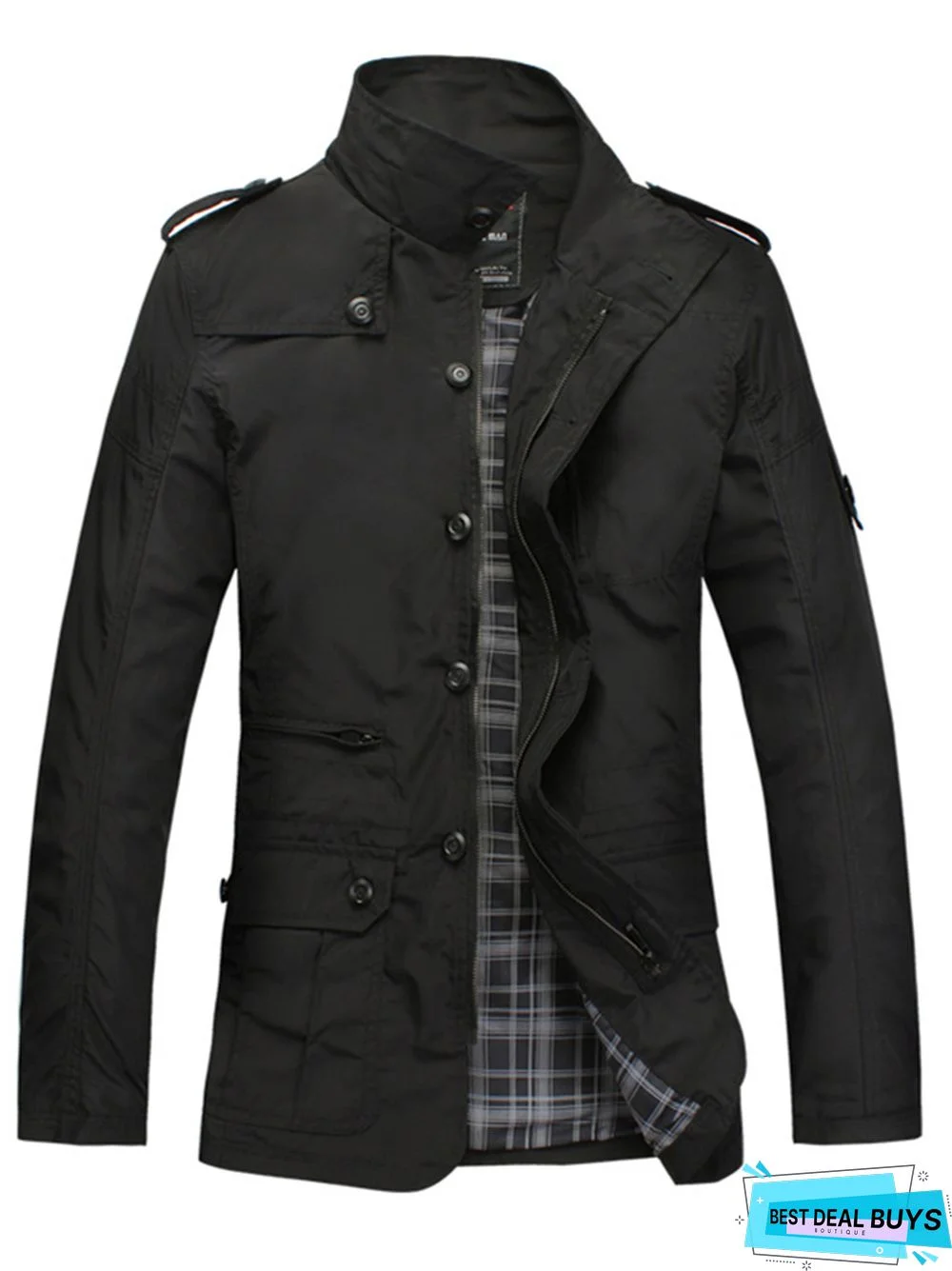 Men's Solid Color Stand Up Collar Jacket