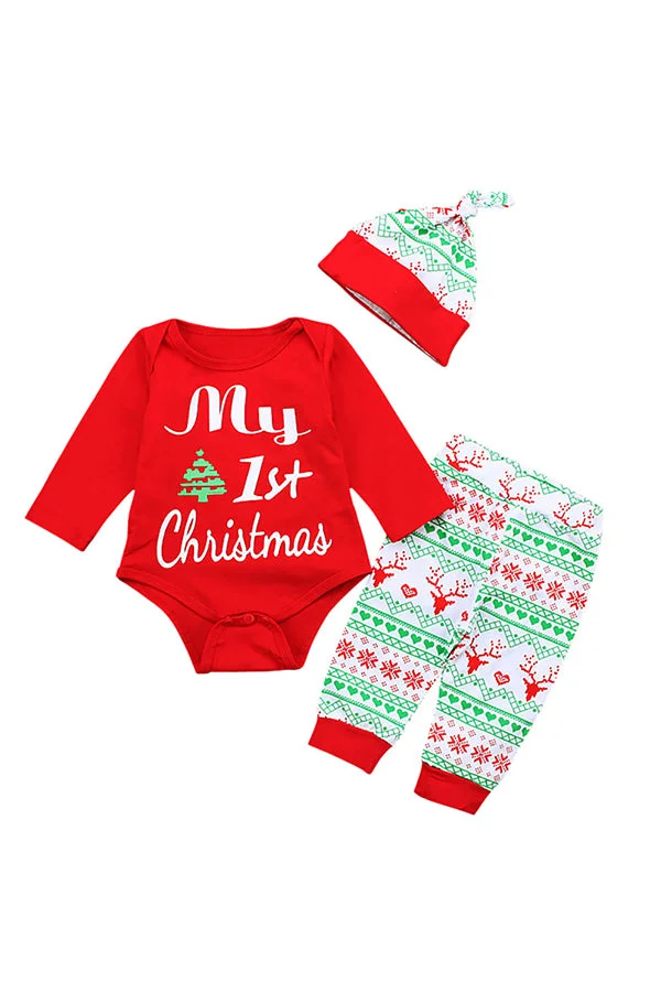 Long Sleeve Reindeer Snowflake Trees Print Christmas Infant Pajama-elleschic