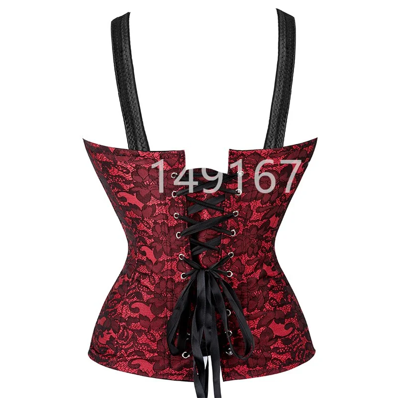 Billionm Sapubonva Corset Women Sexy Vest with Straps Lace up Overbust Cheap Flower Print Zip Brocade Gothic Halter Corsets Bustiers Tops