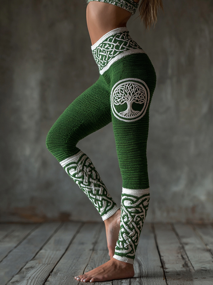 Women S Vintage Viking Tree Of Life Celtic Knot Print Casual Leggings
