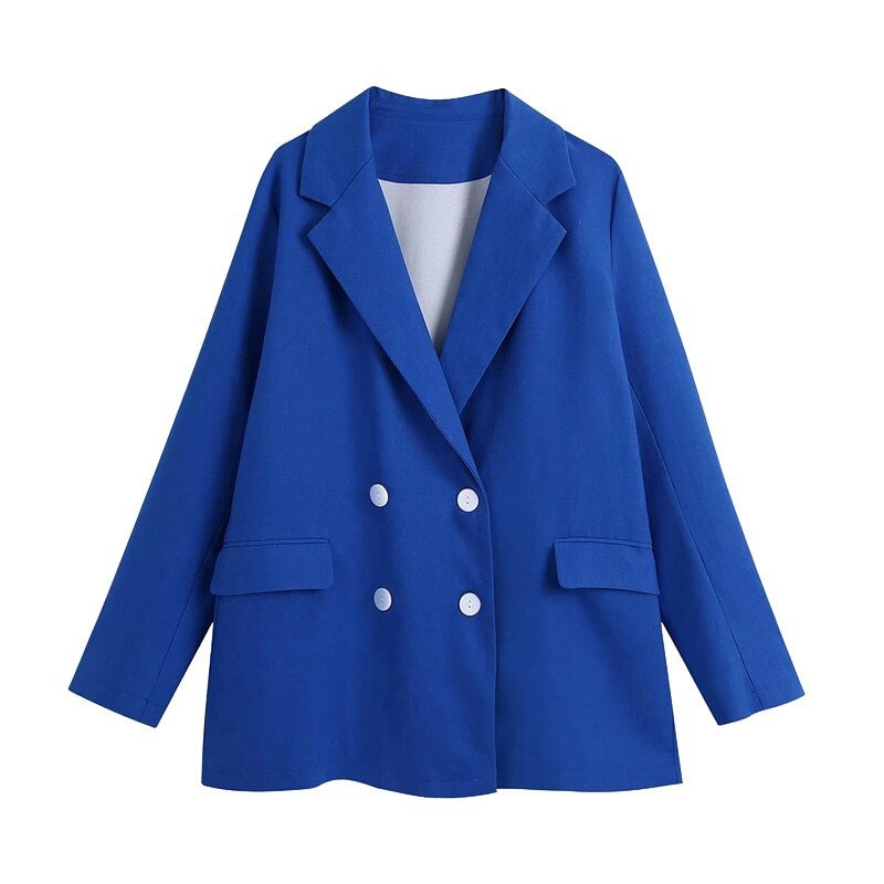 TRAF Women Fashion Oversized Double Breasted Blazer Coat Vintage Long Sleeve Flap Pockets Female Outerwear Chic Veste