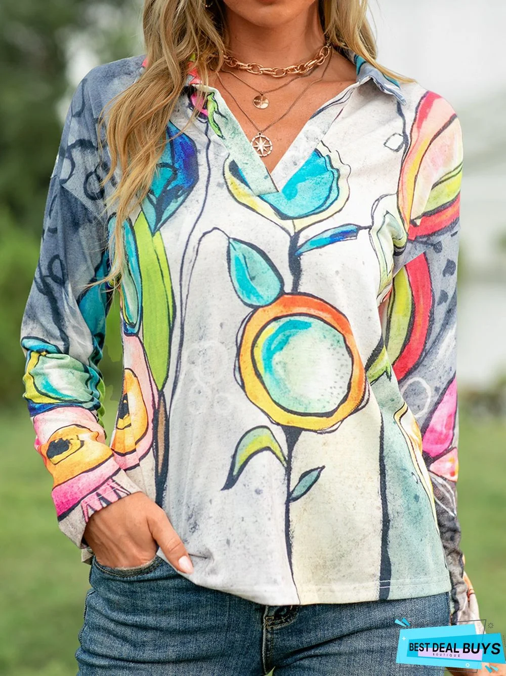 Plus size Printed Long Sleeve Tops