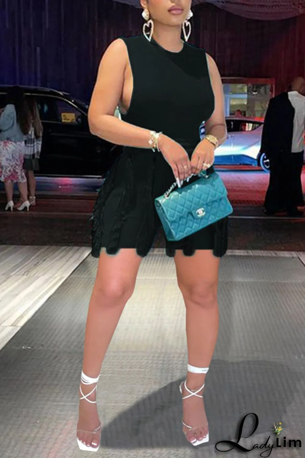 Black Casual Solid Tassel Patchwork O Neck Sleeveless Two Pieces