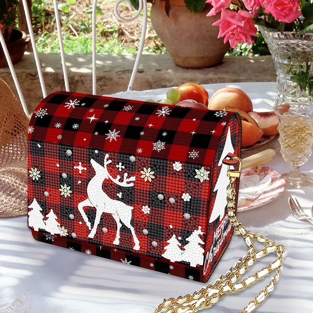 DIY Red Fawn Diamond Art Wooden Coin Pouch with Chain 5D Diamond Painting Purse