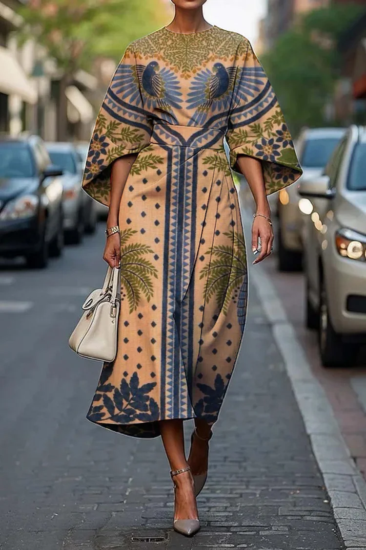 Women's Elegant Art Print Midi Dress