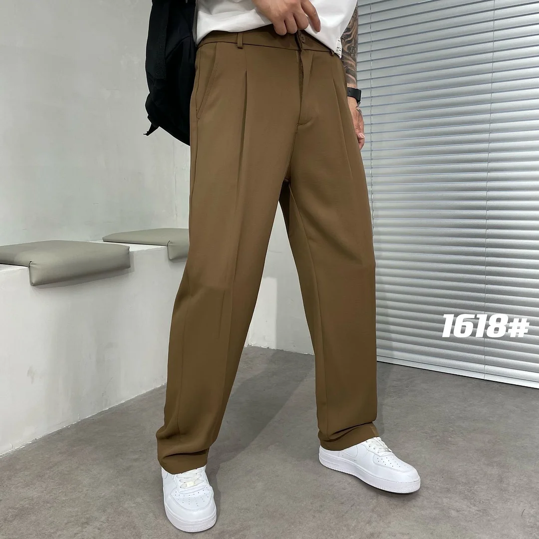 Aonga Ice Silk Loose Straight Suit Pants For Men Summer Sold Color Stretch Business Casual Suit Classic Korea Styles Thin Trousers aonga