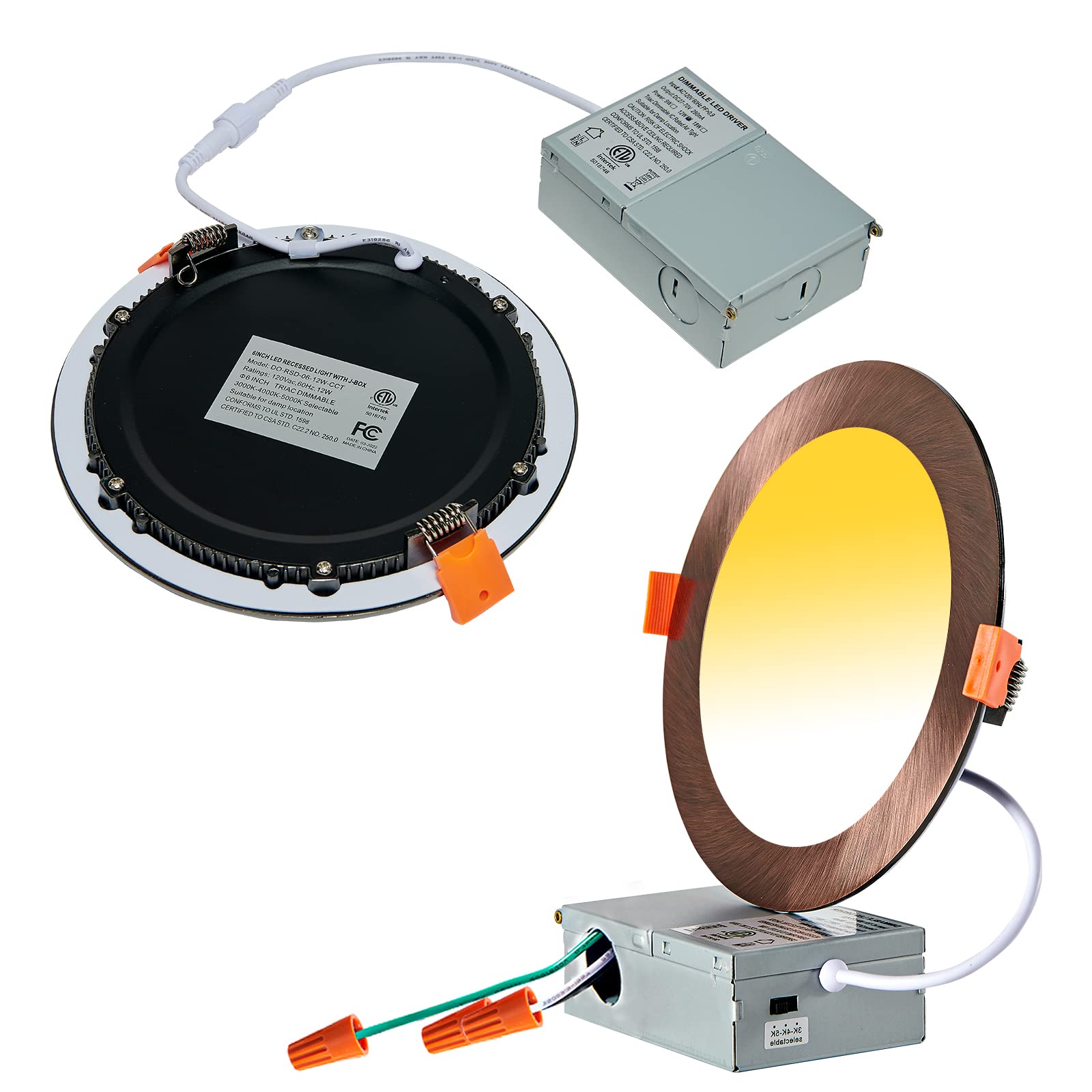 2 Pack  Recessed Lights 6 Inch Dimmable Bronze