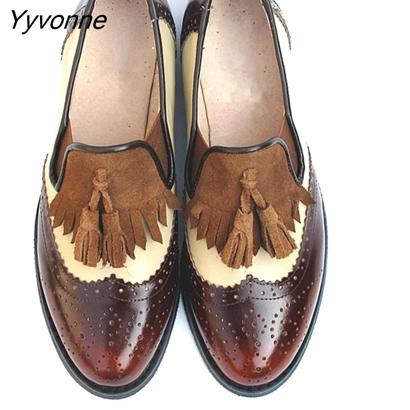 Yyvonne Women oxford Spring shoes genuine leather loafers for woman sneakers female oxfords ladies tassel single shoes 2023 summer shoes