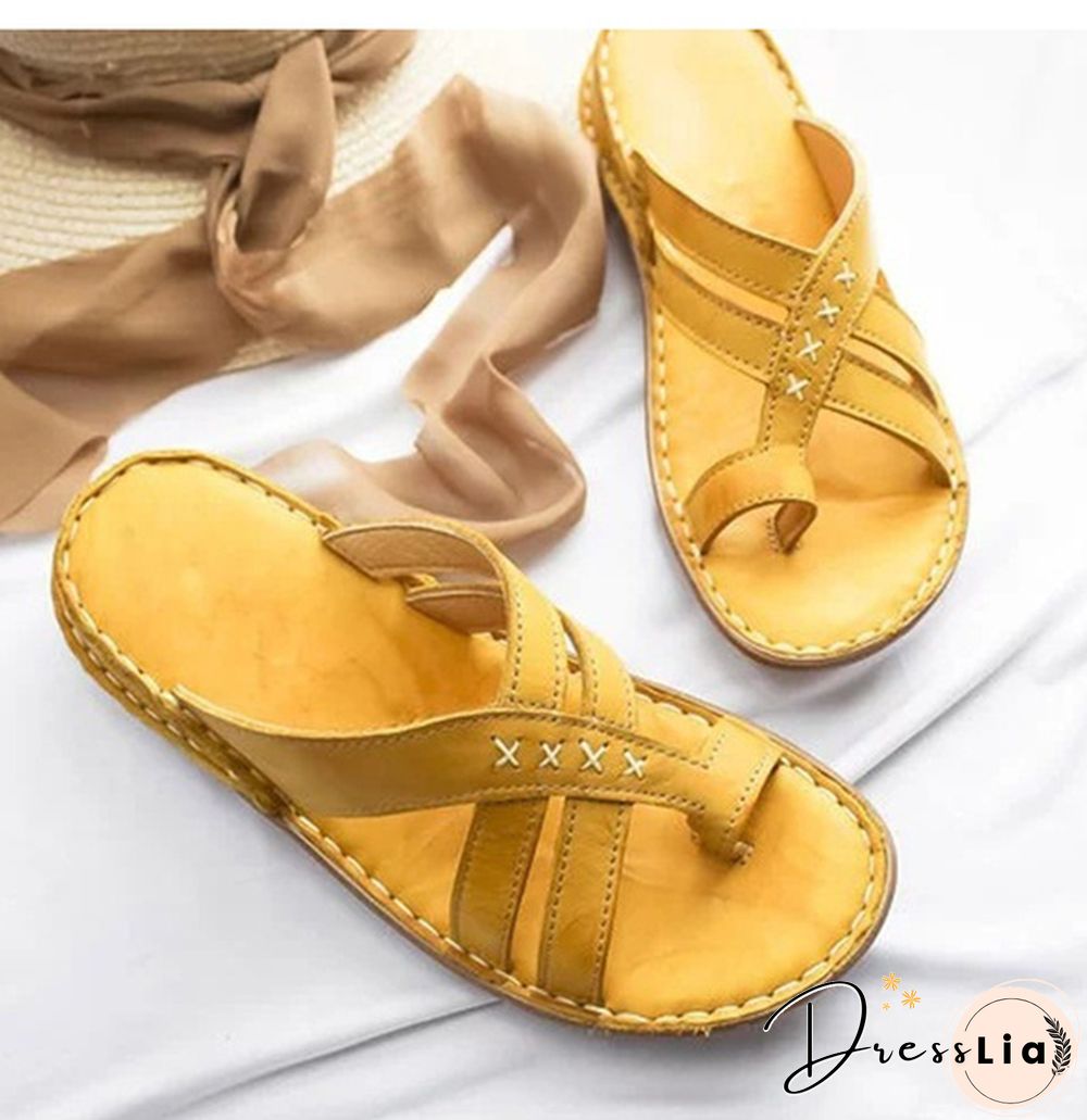 Summer Sandals Women Comfy Slippers Roman Leather Wedge Sandals Low Heels Beach Shoes Casual Flip Flops Sandalia Feminina
