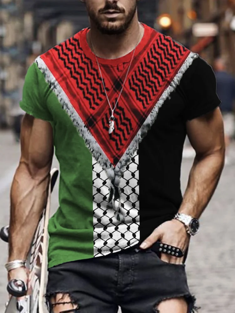 Men's Palestine Shemagh Scarf Inspired Flag Colorblock T Shirt