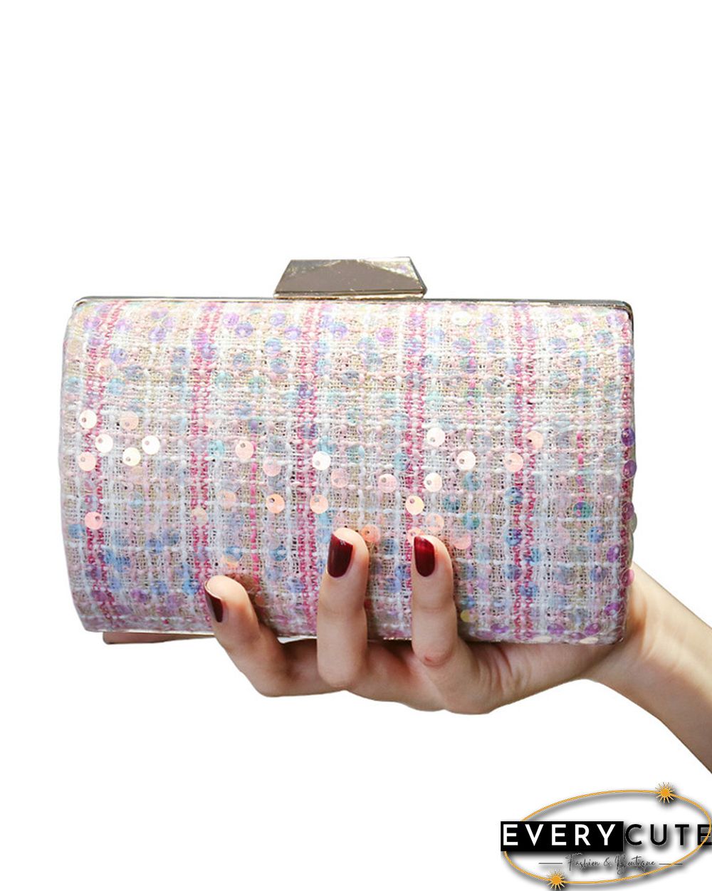 Tweed Sequins Decor Clutch Purse Evening Bags