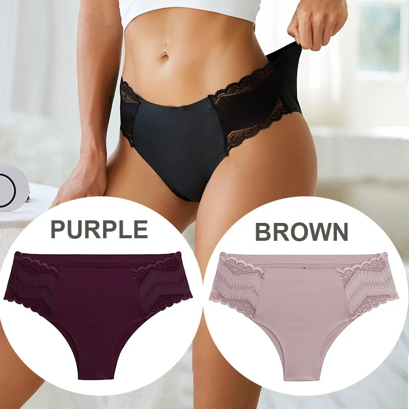 FINETOO 2PCS/Set Seamless Women Pantys Girls Lingerie High Waisted Lace Woman Briefs 8 Solid Colors S-XL Sexy Underpants Women