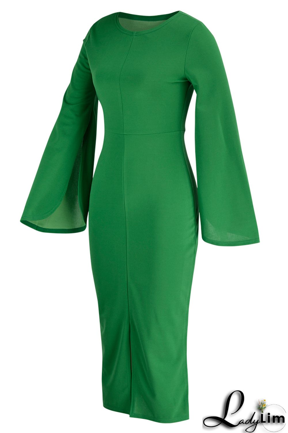 Red Fashion Casual Solid Patchwork Slit O Neck Long Sleeve Dresses