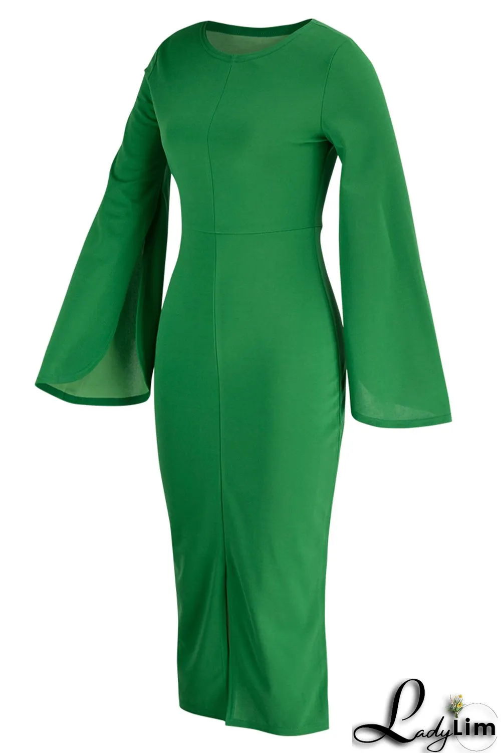 Red Fashion Casual Solid Patchwork Slit O Neck Long Sleeve Dresses