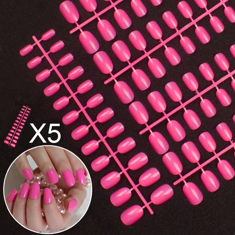 5 Sets Of 24 Pieces Per Unit Round Colored False Nails Tips Full Cover 10 Size Fake Nails For DIY Acrylic Press On Nail Tips-Nail Inspo