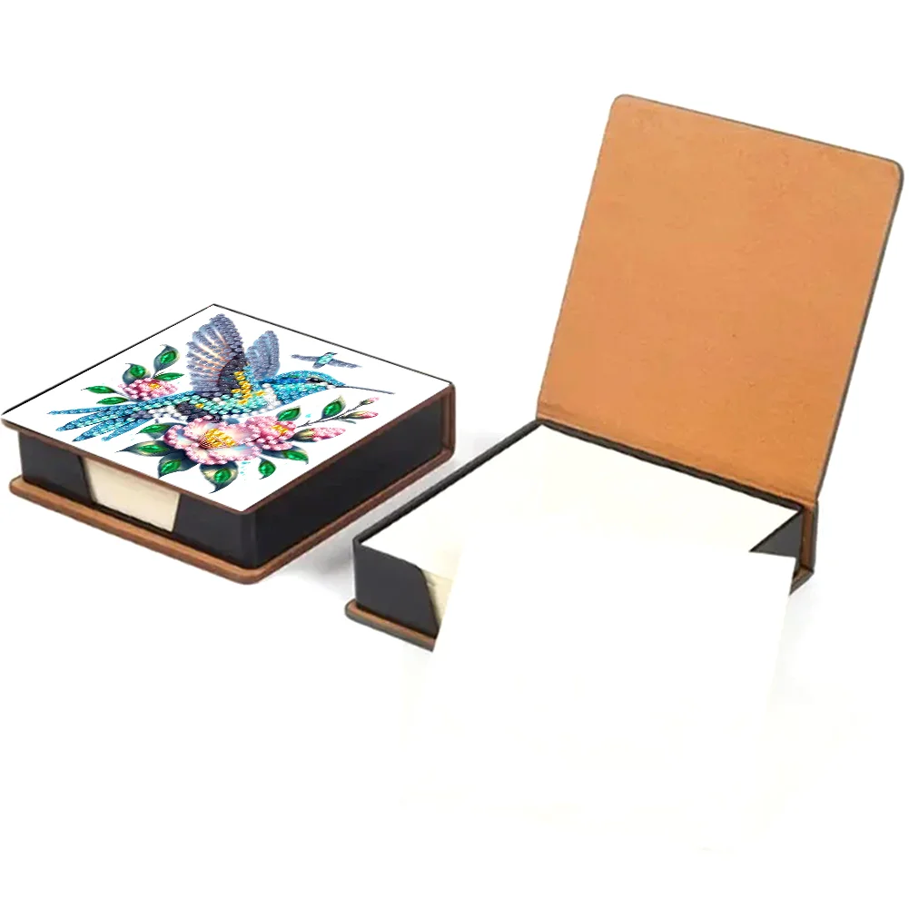 5D DIY PU Diamond Art Note Box with 160 Sheets Paper Memo Pad Holder (Bird)