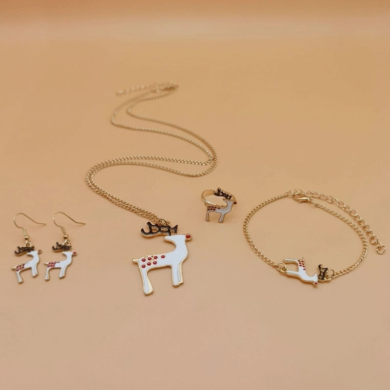 Christmas Series Earrings Necklace Bracelet Ring Set Santa Elk Bell Gift Jewelry