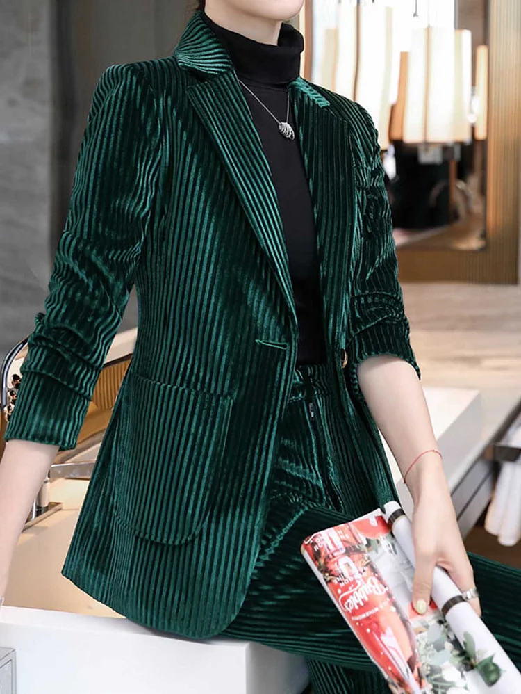 Daily Velvet Notched Lapel Collar Long Sleeve Corduroy Blazer & Pant