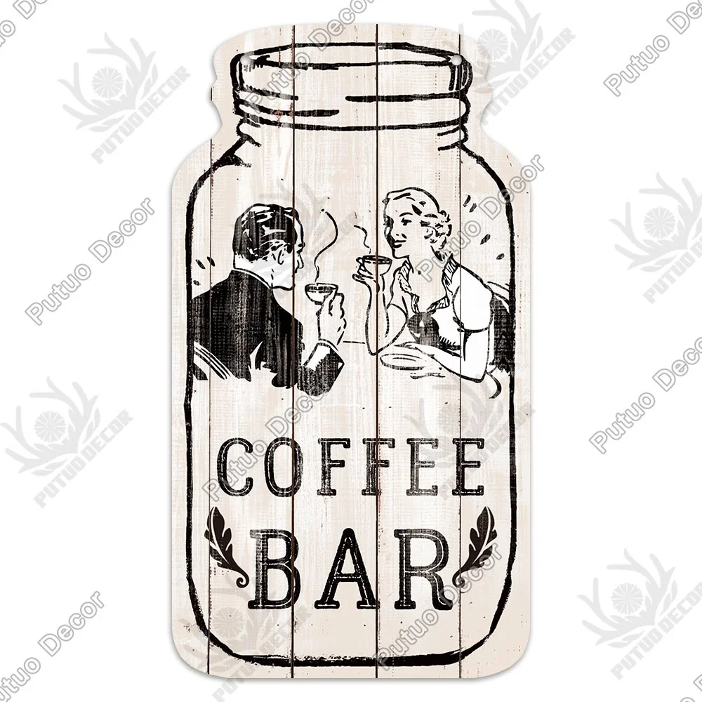 Putuo Decor Coffee Plaques Mason Jar Shape Wooden Signs Irregular Plate for Cafe Decoration Kitchen Wall Decor Decorative Plaque