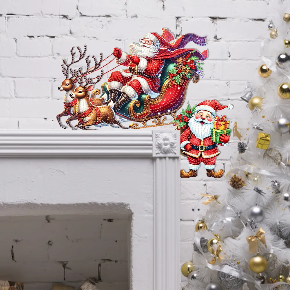 DIY Xmas Diamond Painting Wooden Door Pendants Decoration for Feiend Gifts (Elk)