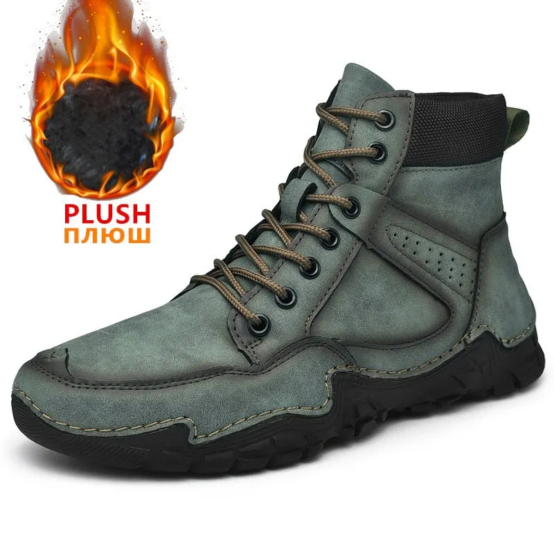 Winter Men's Casual Boots Plush Warm Mens Ankle Boots High Quality Outdoor Men Boots Comfortable Motorcycle Boots Zapatos Hombre