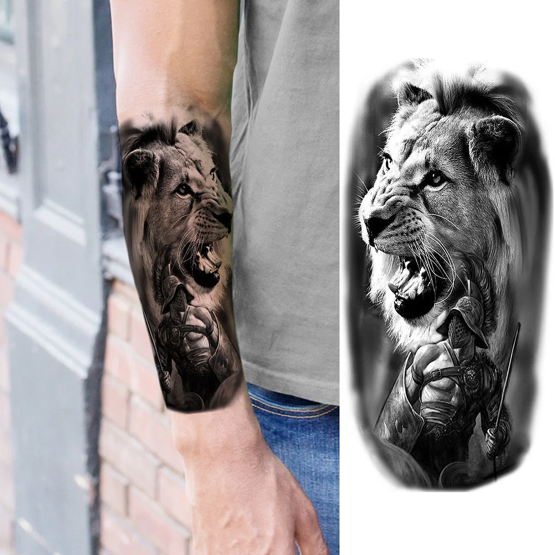 Black Lion Fashion Calf Temporary Tattoos For Women Adult Men Lion Geometric Owl Fake Tattoo Realistic Body Art Decoration Tatoo