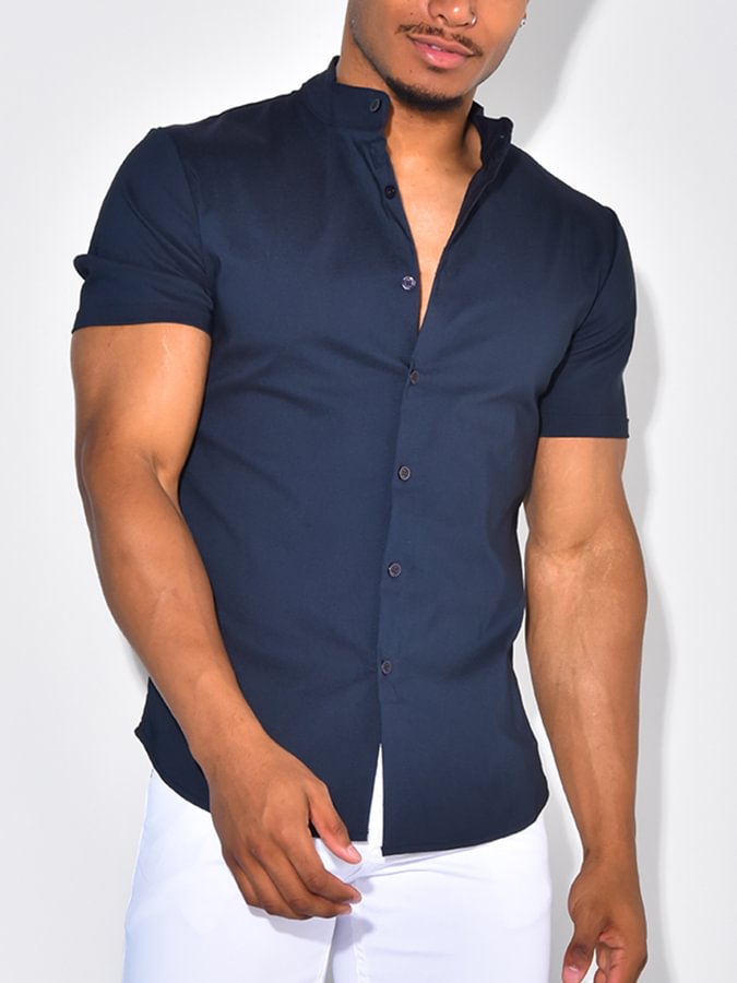 Men's Casual Dark Blue Cotton Shirt