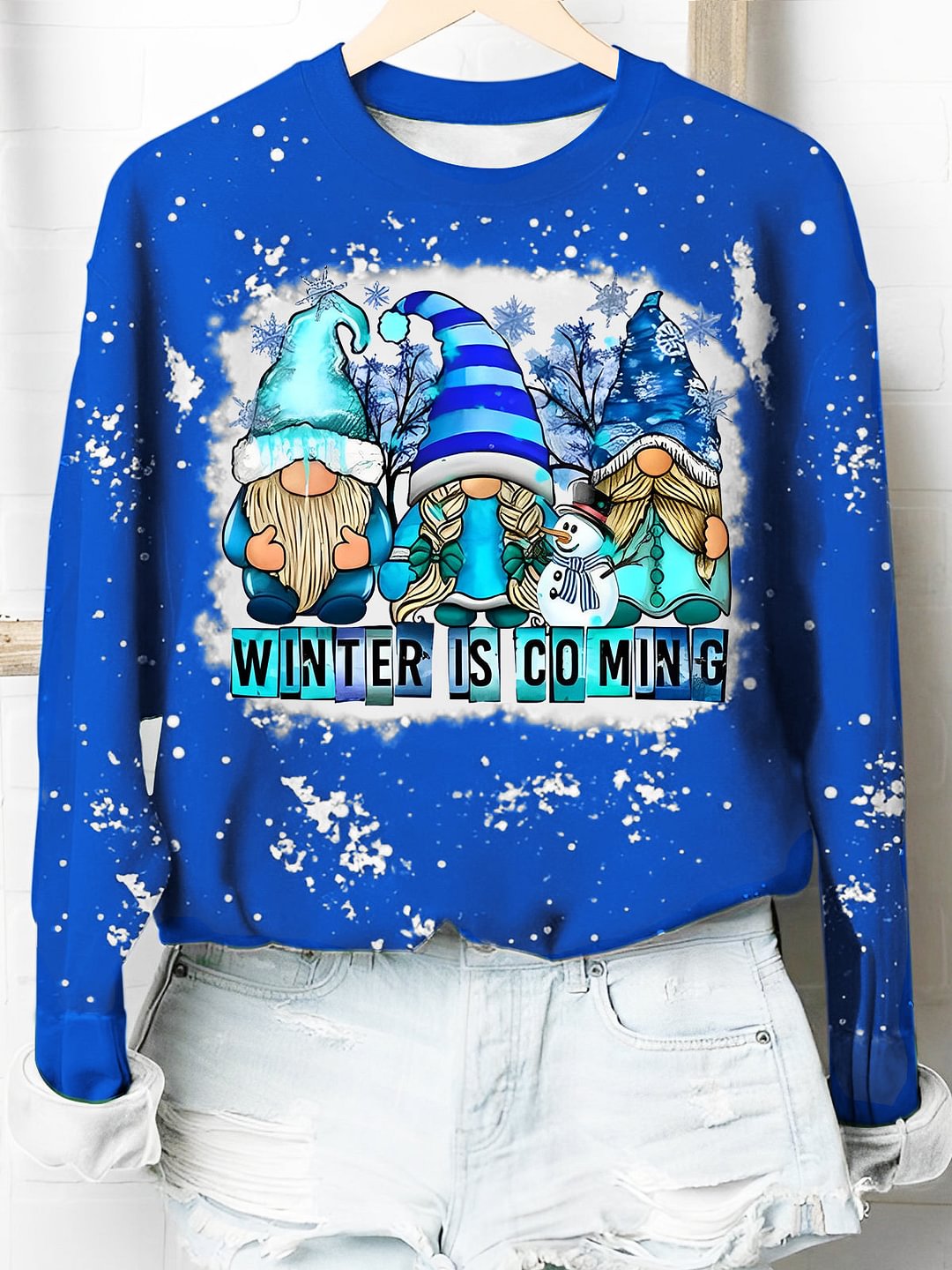 Winter is Coming Gnomes Tie Dye Print Casual Pullover