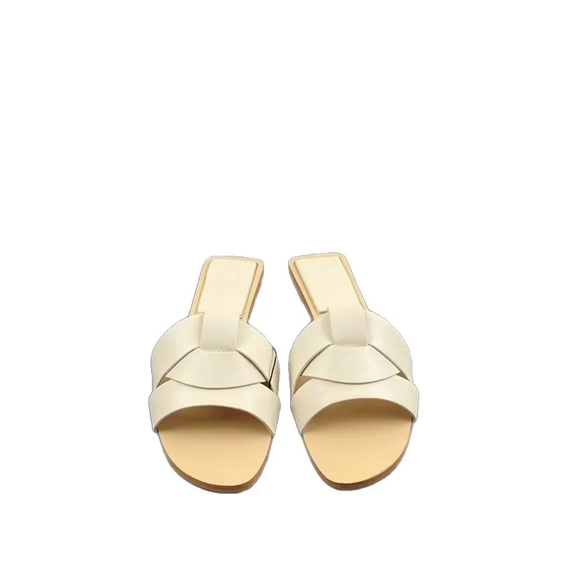 Breakj Breakj Home 2025 New Women's Shoes French High-End Slippers New Cross-Slip Shoes With Comfortable Flat Sandals