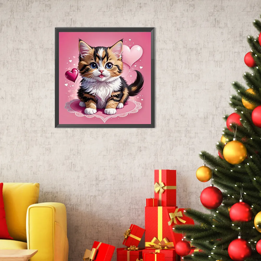 Diamond Painting - Full Square Drill - Valentines Day Cat(Canvas|35*35cm)