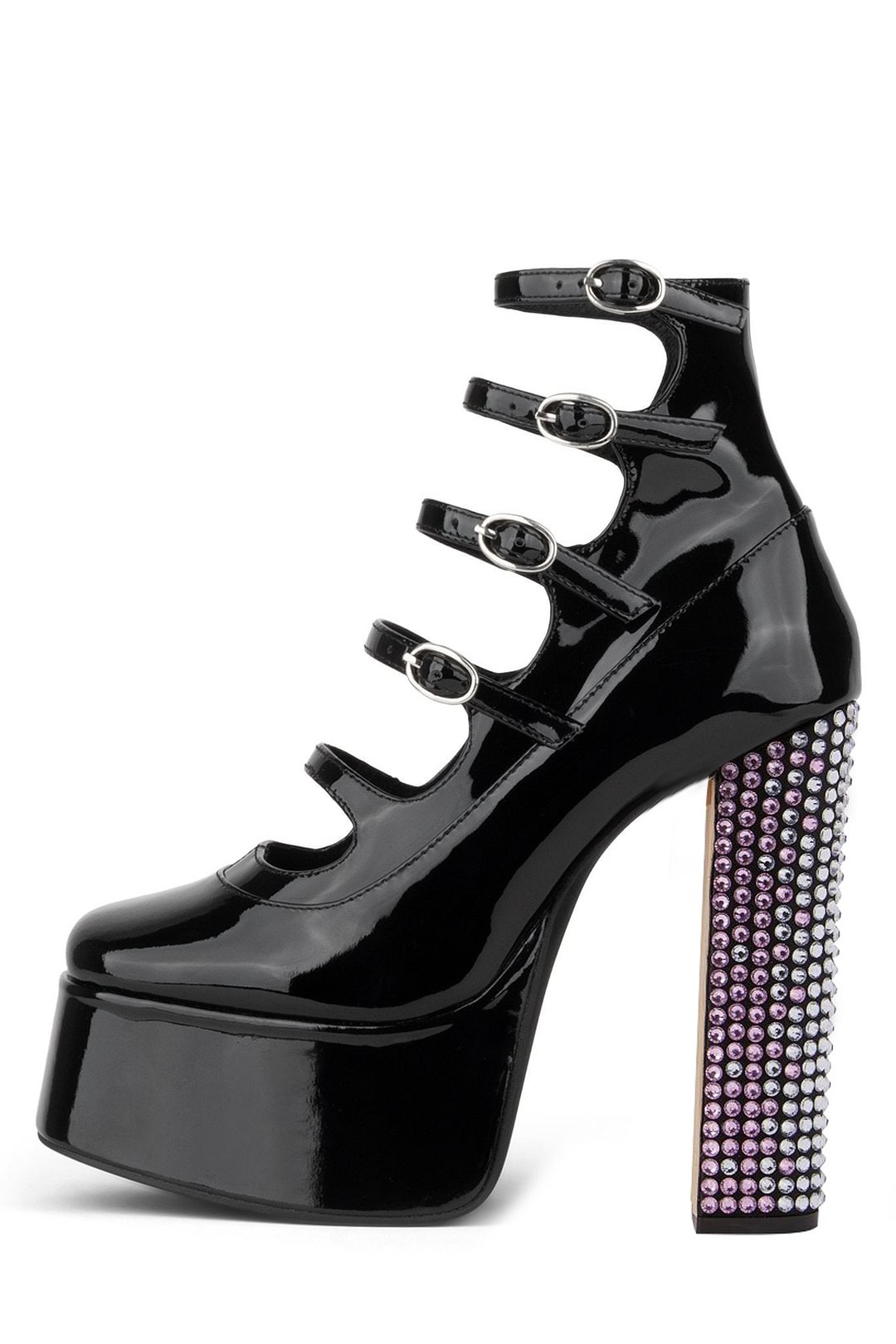 Patent Leather Hollow Booties Platform Decorative Chunky Heel Nicepairs