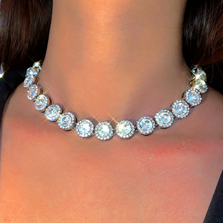 13MM Hiphop Iced Out Clustered Tennis Chain Necklace Women Jewelry
