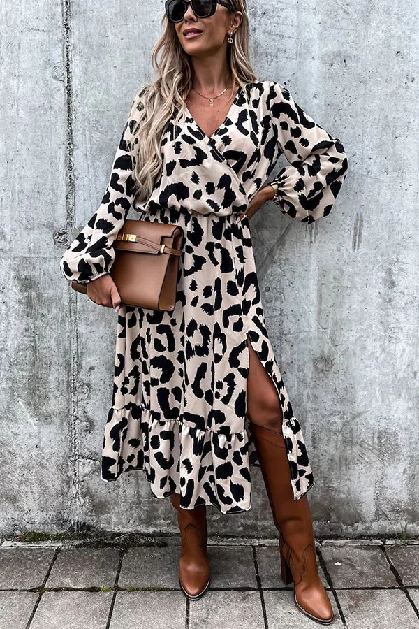 Running Wild Leopard Print Slit Midi Dress