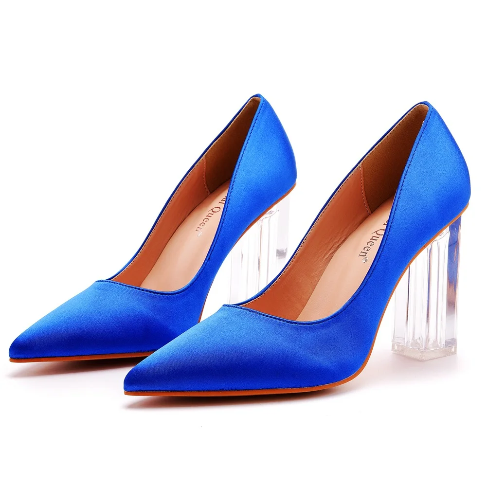 Breakj Breakj Cm Crystal Transparent Square Heel Pointed Shoes Bridal Shoes Silk Satin Dress Dress Shoes Wedding Shoes