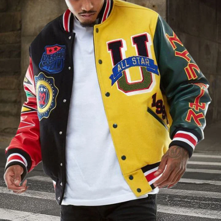 Casual retro college style baseball jacket