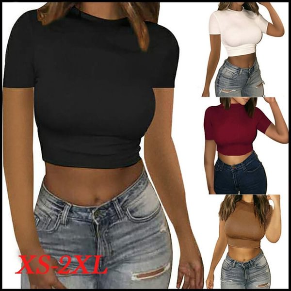 New Fashion Women's Casual Round Neck Bottoming Fitness Sexy High Elasticity Crop T-shirt Tops - Shop Trendy Women's Clothing | LoverChic