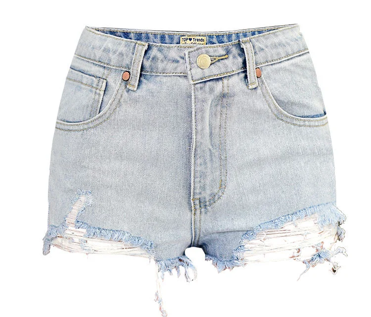 Women's High Waisted Slim Fit and Slimming Effect Trendy Street Mix and Match Denim Shorts