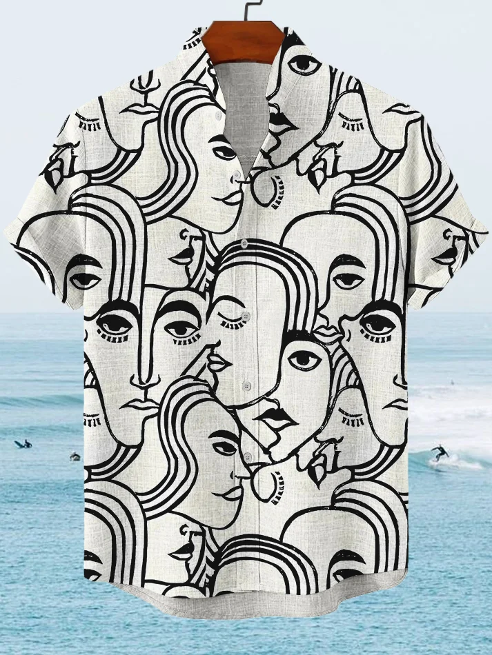 Men's Abstract Art Portrait Print Short Sleeve Shirt
