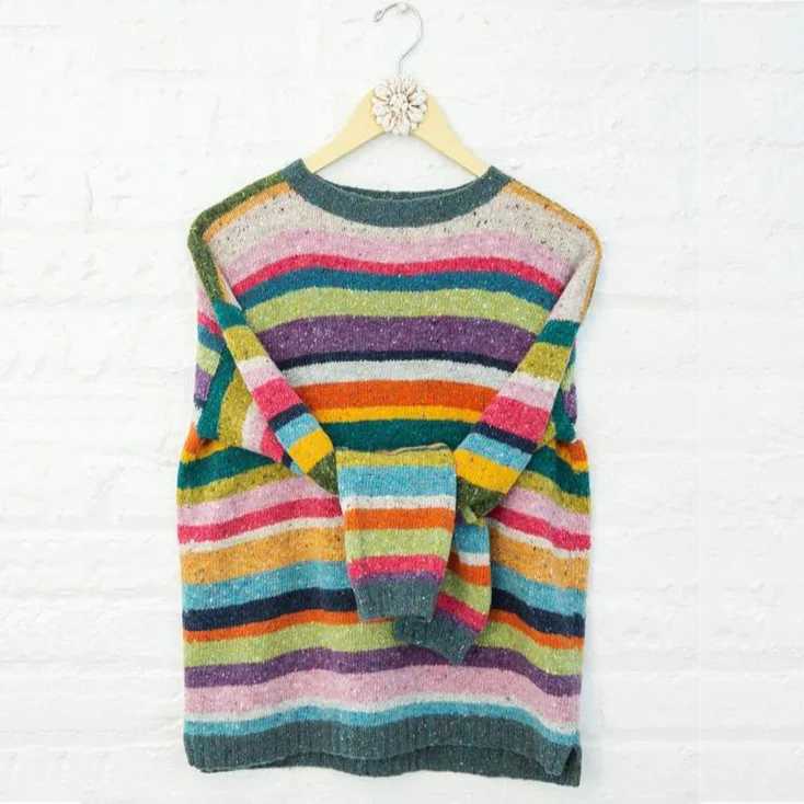 Vintage Rainbow Print Crew Neck Long Sleeve Sweater