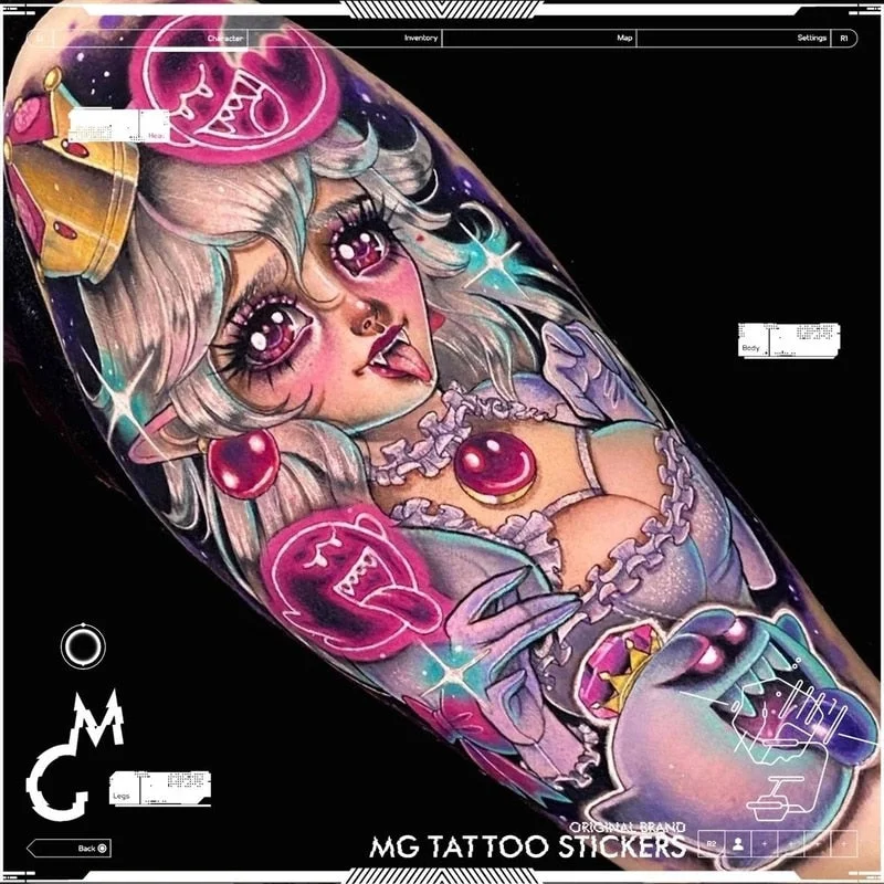 12*19cm Dark vampire girl color anime flower arm lasting tattoo stickers