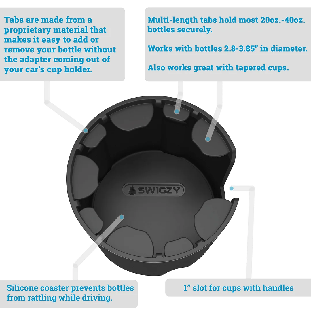 Swigzy Car Cup Holder Expander Adapter - Holds Hydro Flask, Yeti, Nalgene, Large 32/40oz. Bottles & Big Drinks