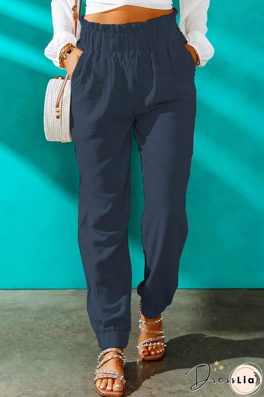 Casual Solid Patchwork Harlan High Waist Harlan Solid Color Bottoms(10 Colors)