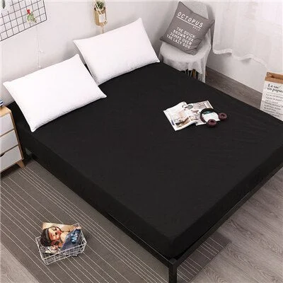 Solid Fitted Sheet With Elastic Band White Waterproof Bed Sheet Mattress Covers Bedsheet Queen Size Bed Sheets Set Hot Bed Linen